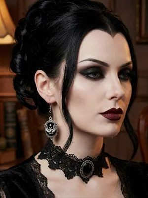 Gothic Bat Cameo Vintage Style Synthetic Black Silver-Plated Alloy Drop Earrings thumbnail 1