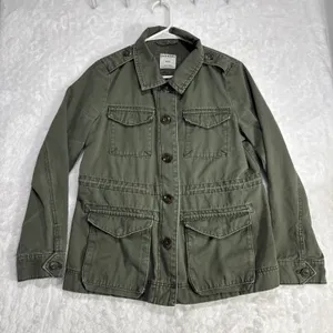 Old Navy Womens S Utility Jean Jacket Army Green Pockets Long Sleeve Grunge Y2K thumbnail 1