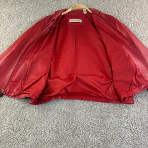 EVAN‎ DAVIES Red Leather Jacket Womens 12 Zip Up Collared Blazer Style Retro VTG thumbnail 2