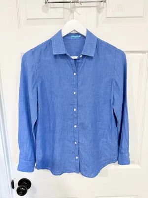 J. McLaughlin 100% Linen Blue Button Down Shirt Coastal Quiet Luxury XS thumbnail 8