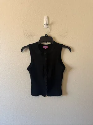 Edikted Basel Button up Tank Top Black Size XS Ribbed Summer Spring Y2K thumbnail 2