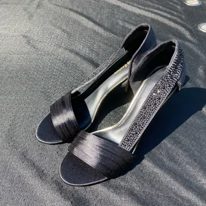 ✨🖤 Lady Couture Size 39 / 8.5 Black Satin D’Orsay “Sharp” Rhinestone Crystal Heels 🖤✨ thumbnail 18