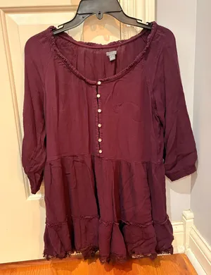 Aerie Flowy Long Sleeve V-Neck Marled Maroon Oversized Top Women’s S thumbnail 1