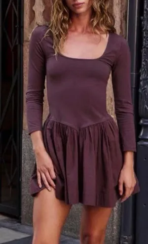 Free People NEW Onda Drop-Waist Long-Sleeve Mini Dress Large thumbnail 1