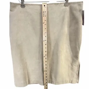 Vintage Anne Klein Suede Skirt 14 Beige Leather Whipstitch Boho Western Classic thumbnail 8