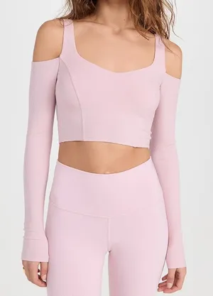 Alo Yoga Ribbed Cropped Butterfly Long Sleeve Tee Ballet Pink Small thumbnail 1