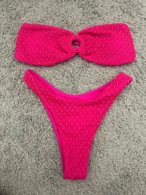 SheIn Hot pink strapless bikini thumbnail 1