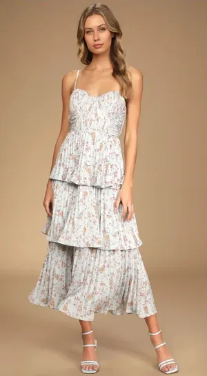 ✨Lulus Blue Cascade Ruffle Floral Midi Dress S✨ thumbnail 1