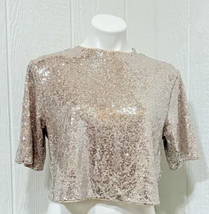H&M Glittering Sequin Crop Top - Gold thumbnail 1