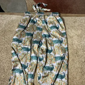 LATES Womens XS Peacock Orange‎ Tree Print Satin Pajama Pants Blue Green Orange thumbnail 7