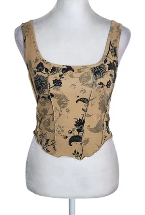Brown and Black Floral Crop Top Size Large thumbnail 1