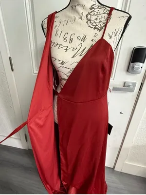 NWT Lulus Red Rust Satin Wrap Maxi Dress - Size M 💃 thumbnail 12