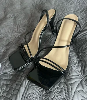 Women's Black Square Toe Stiletto High Heel Sandals, Sexy Party Fashion Minimalist Comfortable High Heels, Elongating Legs,Spring Summer Outfits, Rubber, Wedding, Evening Footwear, Fashionable Heeled Sandals, Footwear thumbnail 2