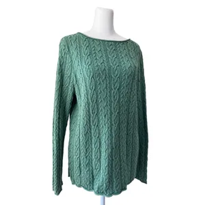 Lauren Ralph Lauren 100% Cotton Green Cable Knit Long Sleeve Pullover Sweater thumbnail 5