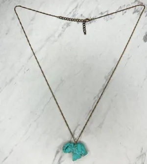 Gold Tone Faux Turquoise Trunk Up Good Luck Elephant Pendant Necklace thumbnail 1
