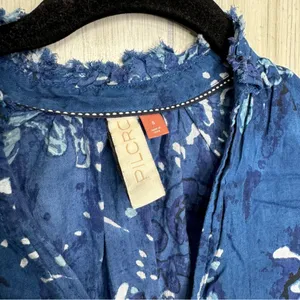 Anthropologie Pilcro The Tavi Ruffled Button Down Blouse Blue Batik Floral Small thumbnail 13
