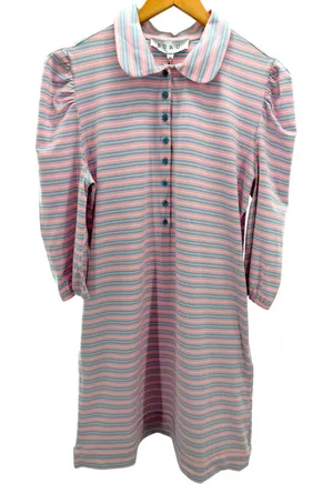 BURU Pastel Striped Puff Sleeve T-Shirt Dress L NWT Preppy Grandmillennial Polo thumbnail 1