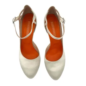D. Lacquaniti white Satin d'Orsay Mary Jane heels Sz 37 Bridal Luxury Designer thumbnail 2