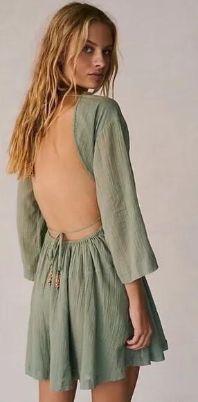 Free people Prettiest‎ Pleats Mini Dress w/pockets bare back with back elastic M thumbnail 1