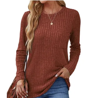 Ribbed Long Sleeve Rust Top With Pocket Detail‎ Womens XL Casual thumbnail 1