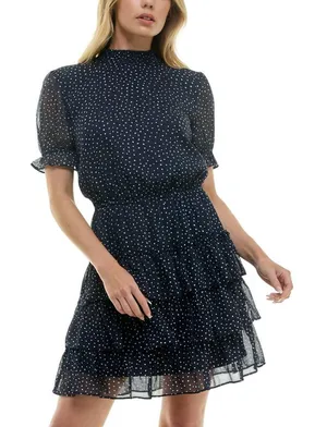 NWT Crystal Doll Short Sleeve Babydoll Dress Navy Blue / White XL thumbnail 1