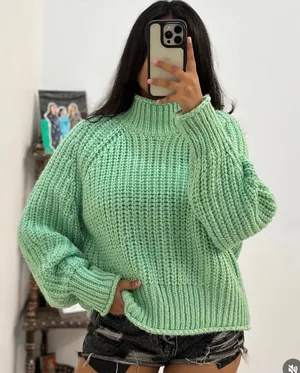 H&M Green Mock Neck Sweater thumbnail 1