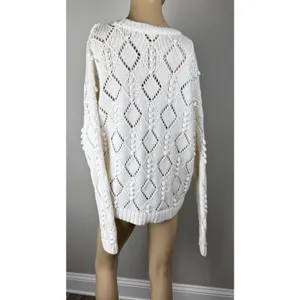 Ann Taylor LOFT‎ Bobble Sweater Womens Size Medium Ivory Diamond Open Knit thumbnail 5