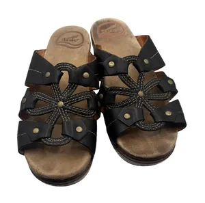 Dansko Black Leather Slip On Wedge Sandals Size 36 US 6 Open Toe Casual Shoes thumbnail 1