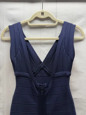 Herve Leger Karima Pacific Blue V-Neck Sleeveless Body Con Bandage Dress Small thumbnail 5
