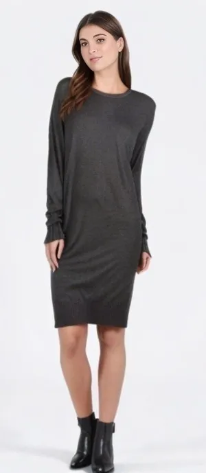 H by Halston Scoopneck Long Sleeve Dark Grey Sweater Dress thumbnail 1