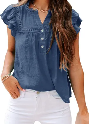 Blue Ruffle Sleeve Blouse thumbnail 1