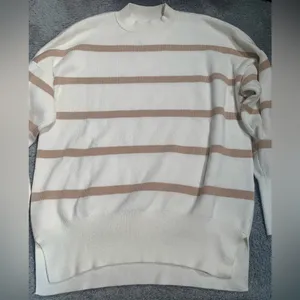 Abercrombie & Fitch Cream and Tan Striped Crewneck Sweater thumbnail 2