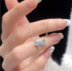 Blue Bow Necklace Silver thumbnail 4