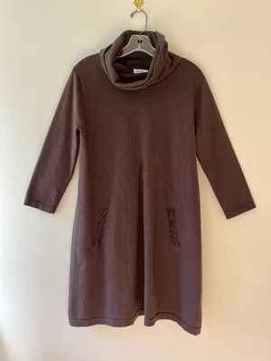 Tyler Boe Sz M Brown Cotton Cashmere Blend Midi Dress Stretch Cowl Neck‎ Pullov thumbnail 1
