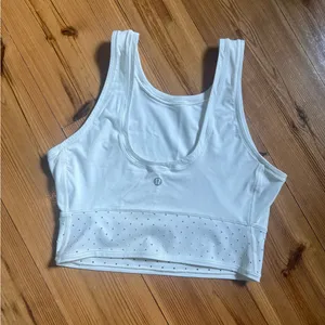 Cropped, All White Lululemon Tank Top With Mesh Bottom thumbnail 3