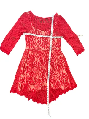 Free People Red Lace Fit & Flare Mini Dress 10 Boho Romantic Whimsigoth skater thumbnail 8