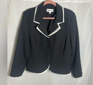 Danny & Nicole Black White Trim Blazer Jacket Size 18 Button Front Career thumbnail 1