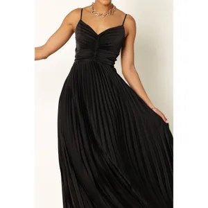 New! Petal & Pup Naira Pleated Satin Maxi Dress Black Size 2 thumbnail 4