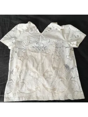 Anthropologie champagne & strawberry lace opacity tee top off white L bust36in thumbnail 8