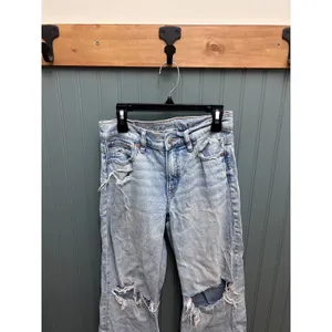 American Eagle Stovepipe High Rise Distressed Straight Leg Jeans Light Wash 00S thumbnail 4