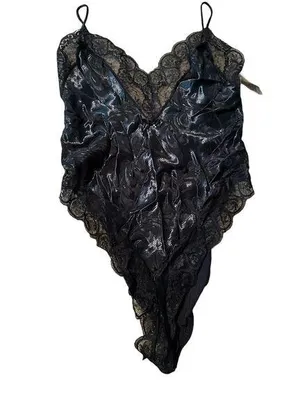 Madelon Loudon Vintage 80s Lingerie Black Lace Bodysuit Teddy Size Medium thumbnail 1