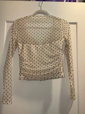 Abercrombie & Fitch Cream Long-Sleeve Polka Dot V-Neck Top thumbnail 3