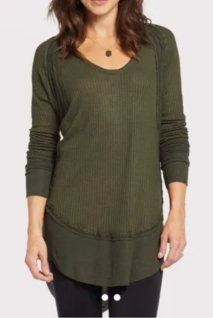 Free People We The Free Catalina Thermal Top Olive Green Long Sleeve XS thumbnail 1