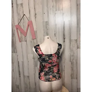 Rebellious Dreamer Floral Lace Tie Front Sleeveless Top Medium Sheer Black Pink thumbnail 2