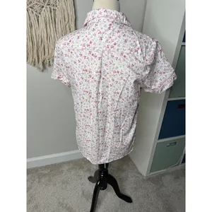 Petite Plume Pink White Floral Cottagecore Button-up Short sleeved Pajama Top M thumbnail 3