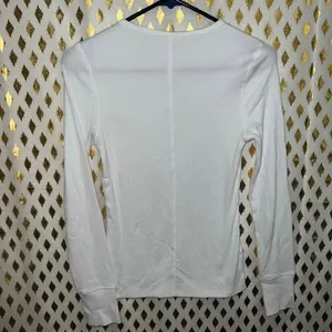 Time and tru Simple white long sleeve shirt fitted top semi sheer with center se thumbnail 3