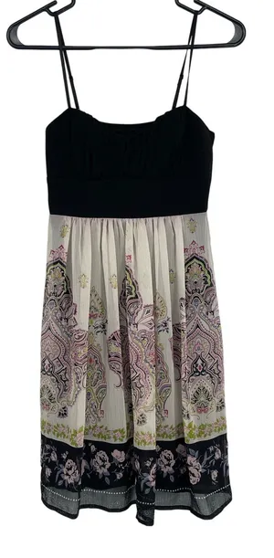 Vintage Babydoll Black Fit and Flare Y2K‎ Green Pink Floral Knee Length Dress thumbnail 1