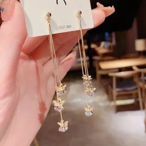 Women's Crystal Flower Long Tassel Dangle Drop Earrings thumbnail 4