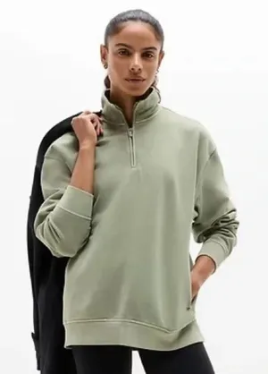 New Athleta M Forever Fleece 1/4 Zip Sweatshirt Eucalyptus Green Medium Regular thumbnail 1
