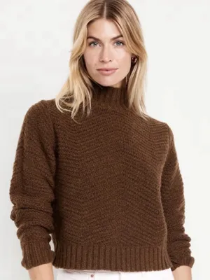 NWT Old Navy Wool Alpaca Blend Brown Chunky Knit Crop Mock Neck Sweater Large thumbnail 1